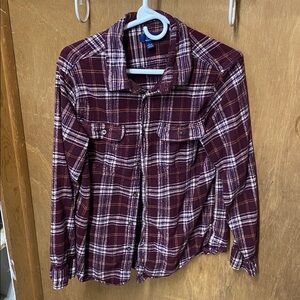 3/$15. George Men's Burgundy Plaid Shirt